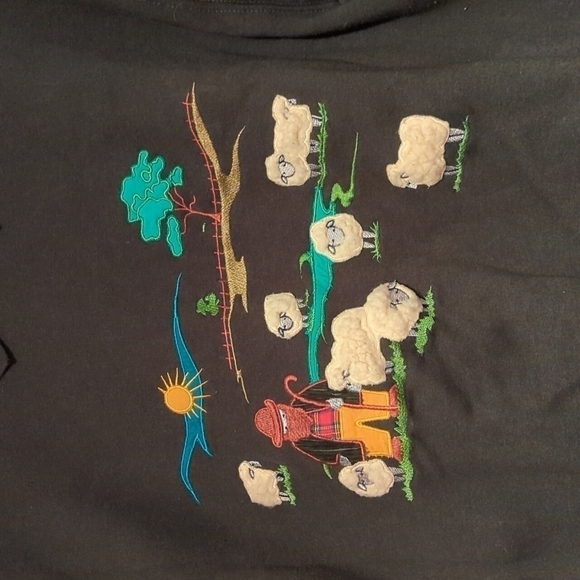 Tulchan Vintage Pullover Collar Sweatshirt Green Embroidered Shephard Sheep y2k - Picture 2 of 12